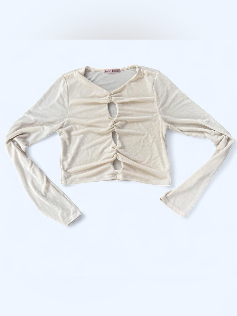 Bailey Rose cream long sleeve crop top with cutouts coquette fairycore Size L